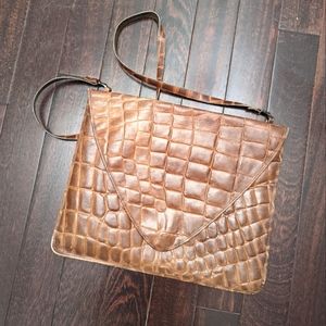 Vtg Italian Large Leather Envelope Clutch Bag with Strap